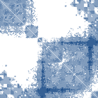 Measured Hi-C contact map from HFF cells at 448 by 448 bins of 2,048 bp, printed as a halftone; domains appear as blocks along the diagonal.
